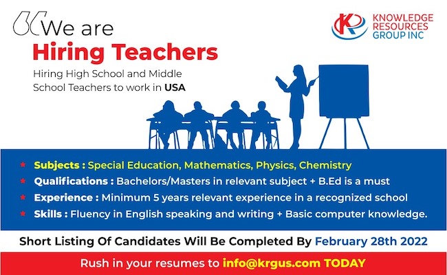 Critical TEACHER shortage in the USA, We are Hiring