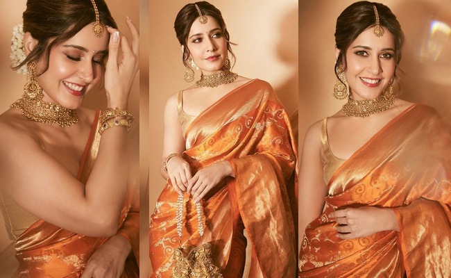 Pics: Raashii Goes Gorgeous In Orange Saree