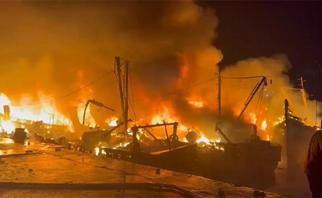 40 boats gutted in fire at Vizag Fishing Harbour