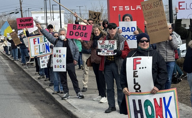 Protests against Musk hit Tesla stores across US