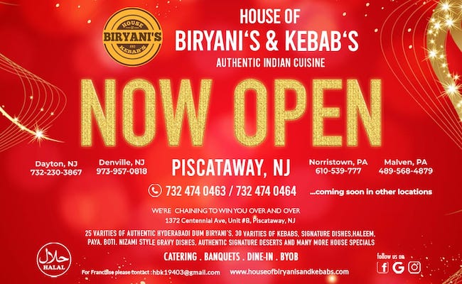House of Biryanis & Kebabs open in Piscataway, NJ