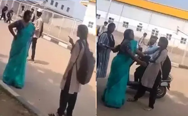 Andhra college student hits teacher with slipper