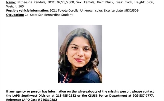 Hyderabad student goes missing in US