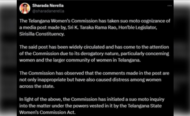 Women's Commission orders probe into KTR's remarks