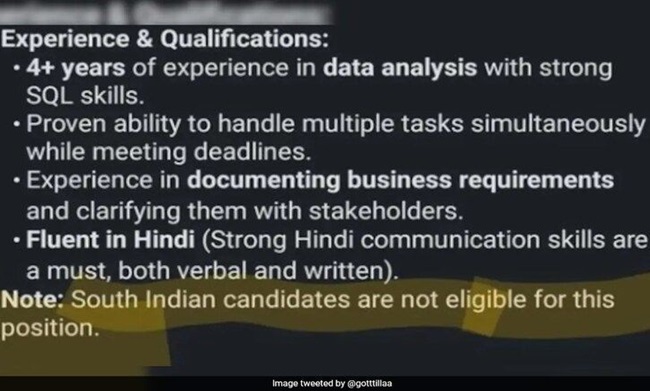 North Indian Firm: No Jobs For South Indians