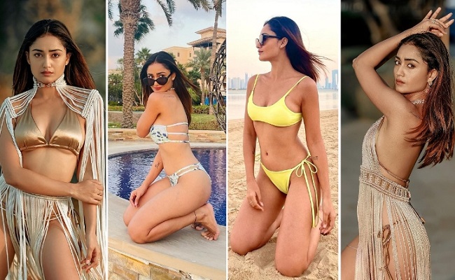 Pics: Tridha Choudhury In Golden Swimsuit