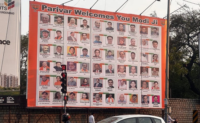 'Parivar welcomes you Modi Ji' hoardings come up in Hyd