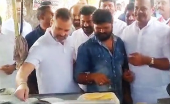 Rahul tries his hand at dosa-making in Telangana