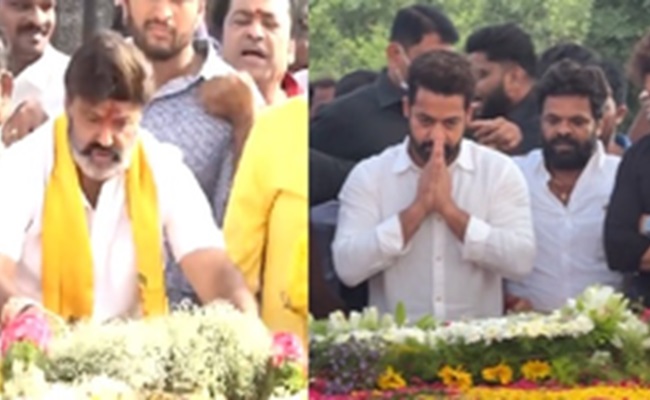Balakrishna, Jr NTR pay tributes to NTR on birth anniversary