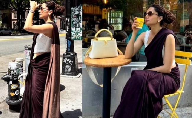 Taapsee saunters in a saree while vacationing in NY
