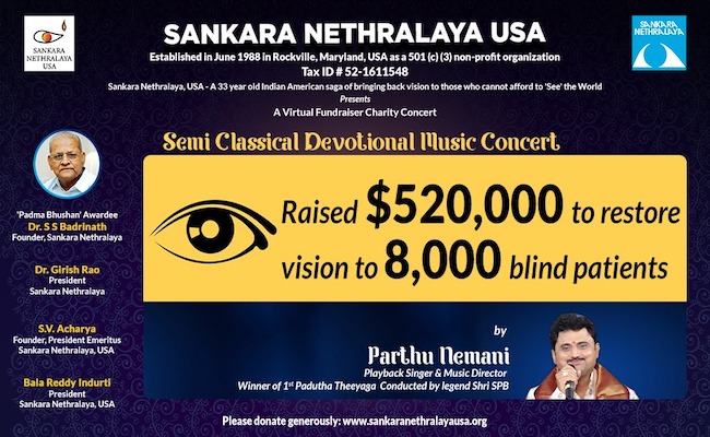Sankara Nethralaya USA virtual concert raised $520,000