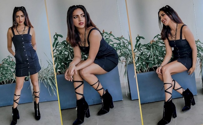 Pics: Amala Paul Flaunts Her Legs in All-black Outfit