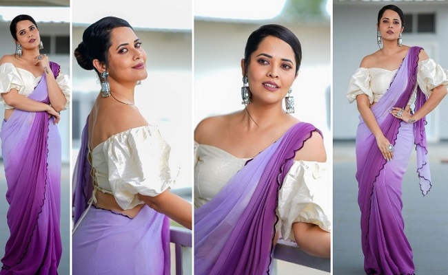 Pics: Saree Clad Lady With Shoulder Drop Blouse