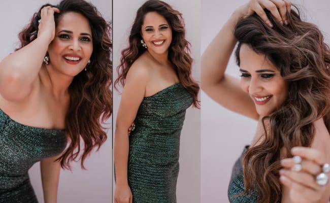 HOT: Anasuya's Green Off-Shoulder Elegance