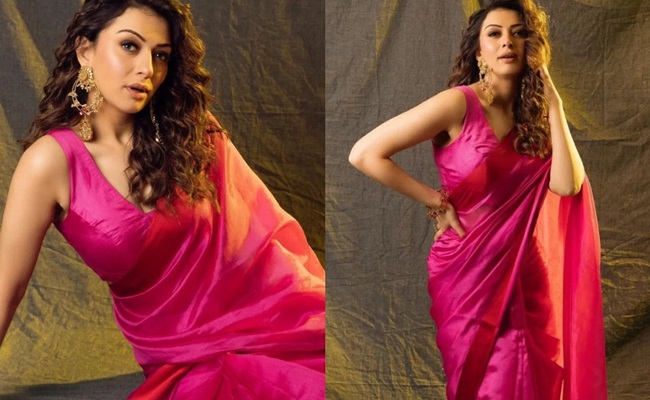 Hansika surprises fans with her pink-saree look