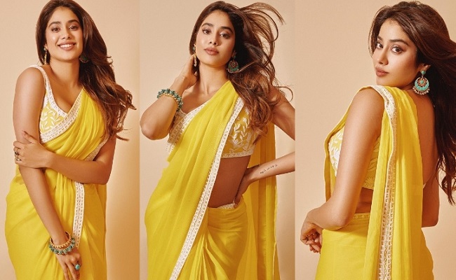 Pics: Janhvi Gives Visual Treat In Yellow Saree