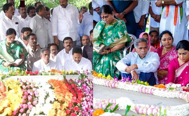 Jagan, Sharmila pay homage to YSR separately, mom joins both