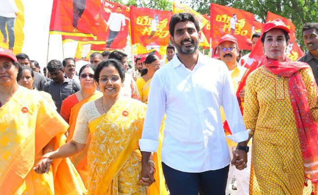 Lokesh's mother joins his padyatra on 100th day