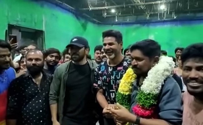 Prabhu Deva And Team Welcome Charan In Naatu Naatu Style