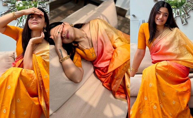 Pics: Rashmika Dazzles in Vibrant Yellow Saree