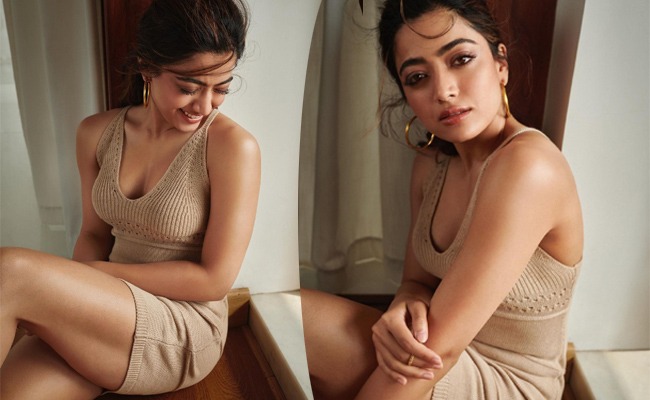 Pics: Rashmika Looks Oh So Sexy In Beige Outfit