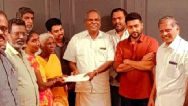 Suriya donates Rs 15 lakh to Parvathy Ammal