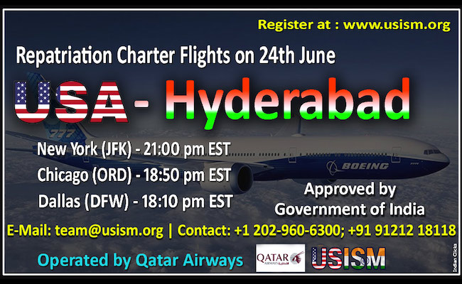 Private Charter Flights from USA - Hyderabad on Jun 24