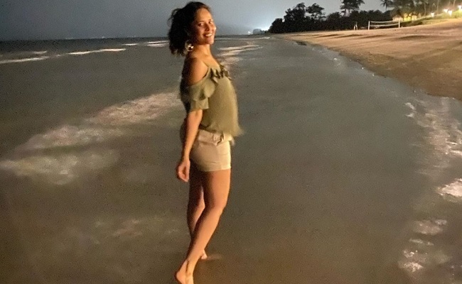 Anasuya Sizzles in Mini Shorts on the Beach
