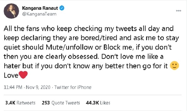 Kangana Replies To People Asking Her To Be Silent