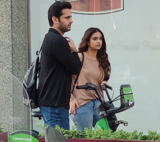 Leaked Pic: Nithiin and Keerthy on the streets of Dubai