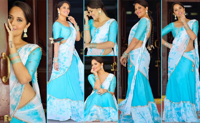 Pics: Beauty In Blue And White Half Saree