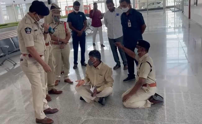 High drama at Tirupati airport as Naidu stages sit-in