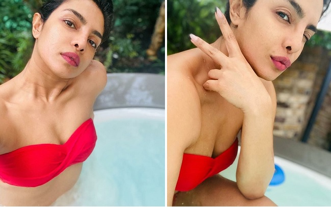 Priyanka Chopra Flaunts Her Curves in a Red Bikini